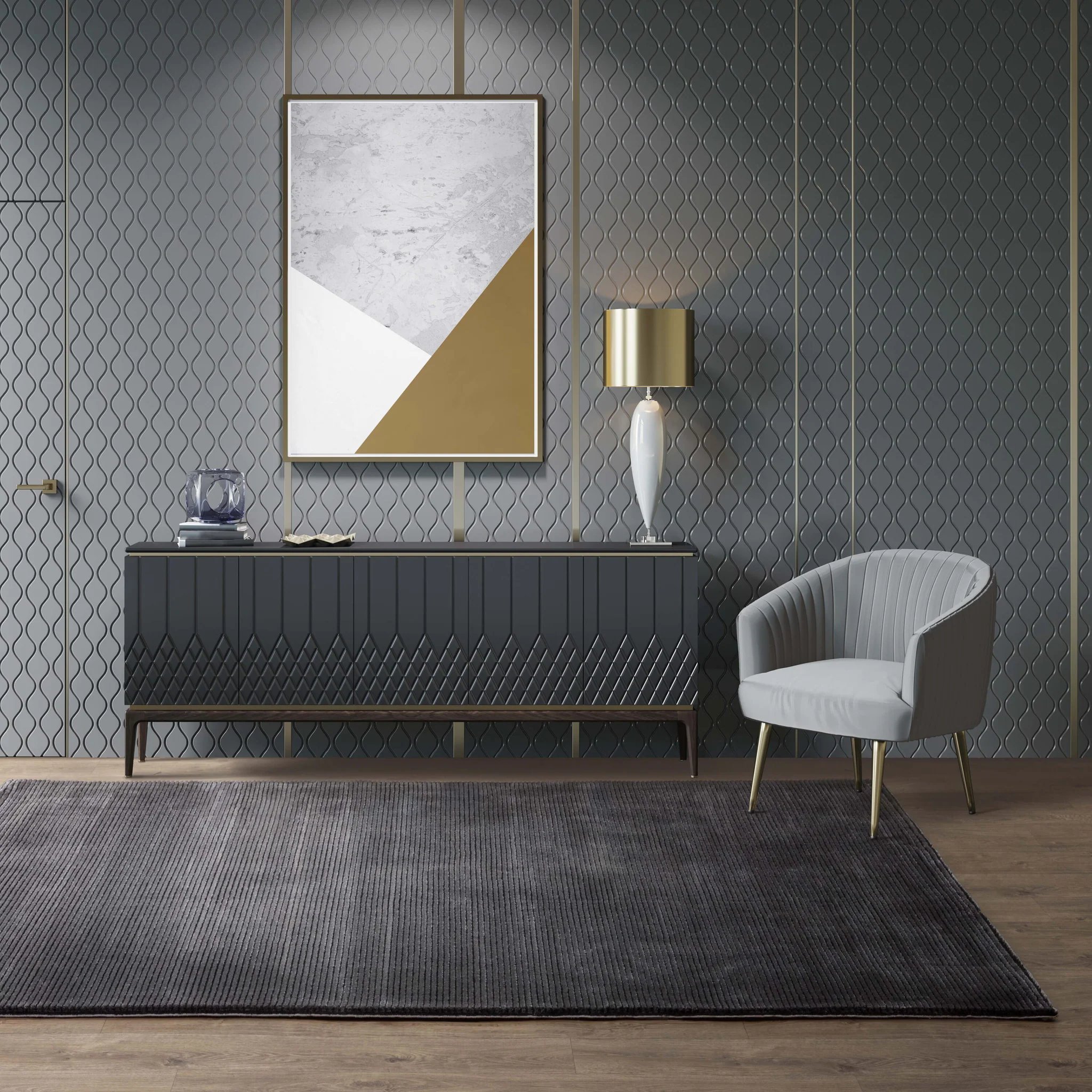 Ковер Kuza Plain Stripe Charcoal